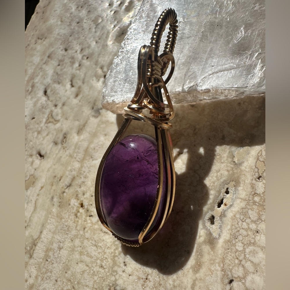 14k Gold Filled Natural Amethyst Necklace Pendant - Picture 7 of 10